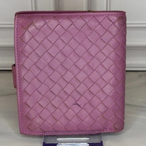 Bottega Veneta Purple Intrecciato Leather French Compact WalletAuthentic